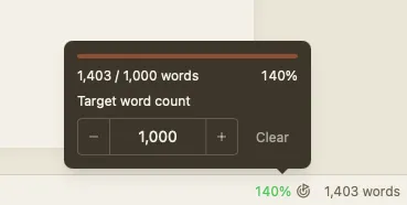 Scene word target progress in toolbar
